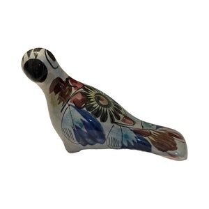 Hand-Painted Mexican Tonala Pottery Bird Figurine — Multi-Color Floral Design